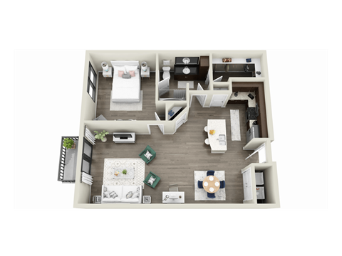 Floor plan for 1 bed, 1 bath, 861 sqft